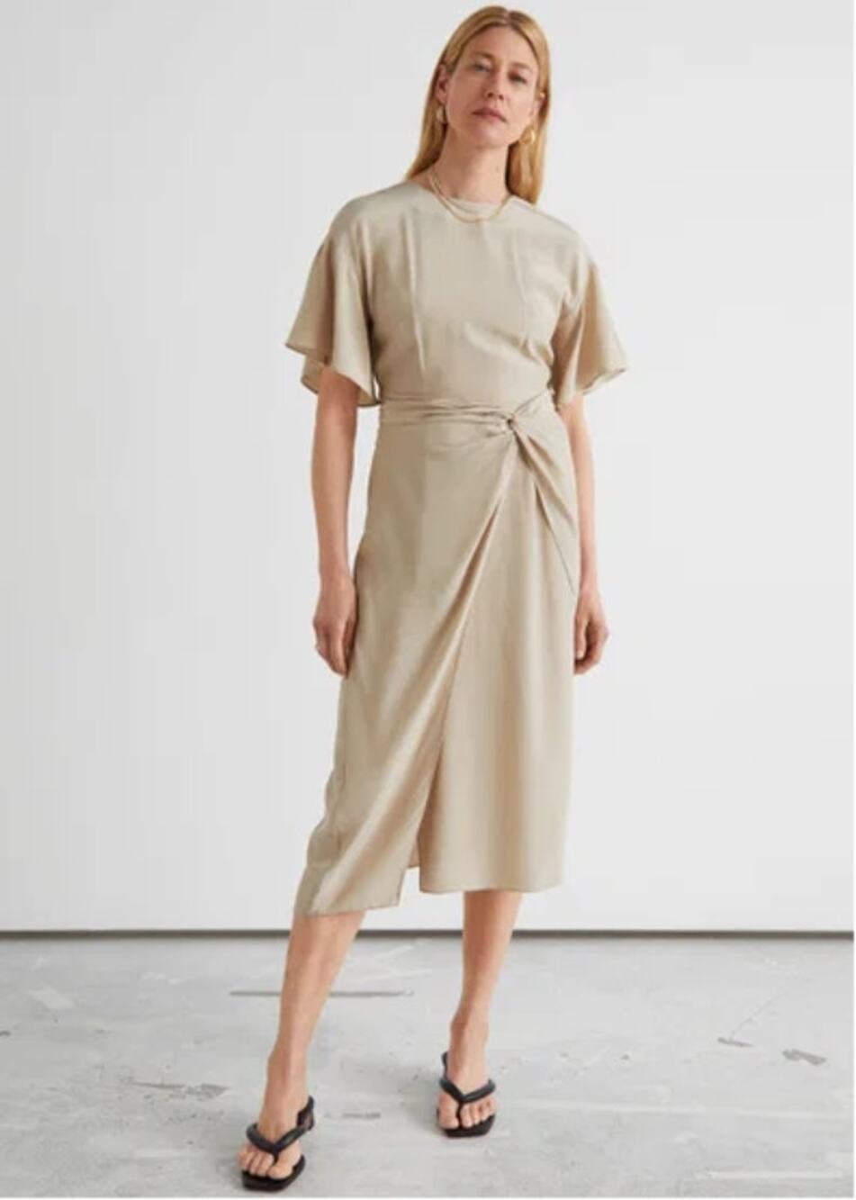& Other Stories Asymmetric Twist Detail Midi Dress Sz 4